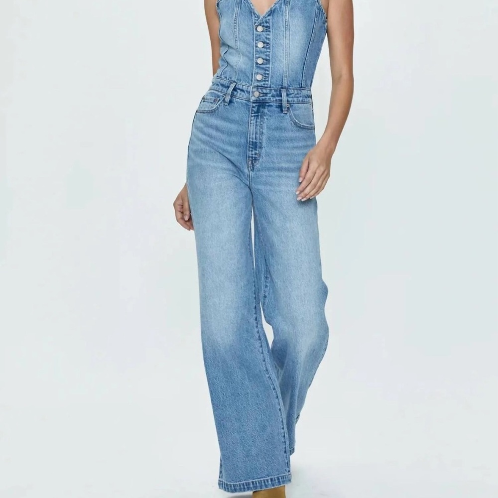 Pistola Light Blue Flare Denim Jumpsuit